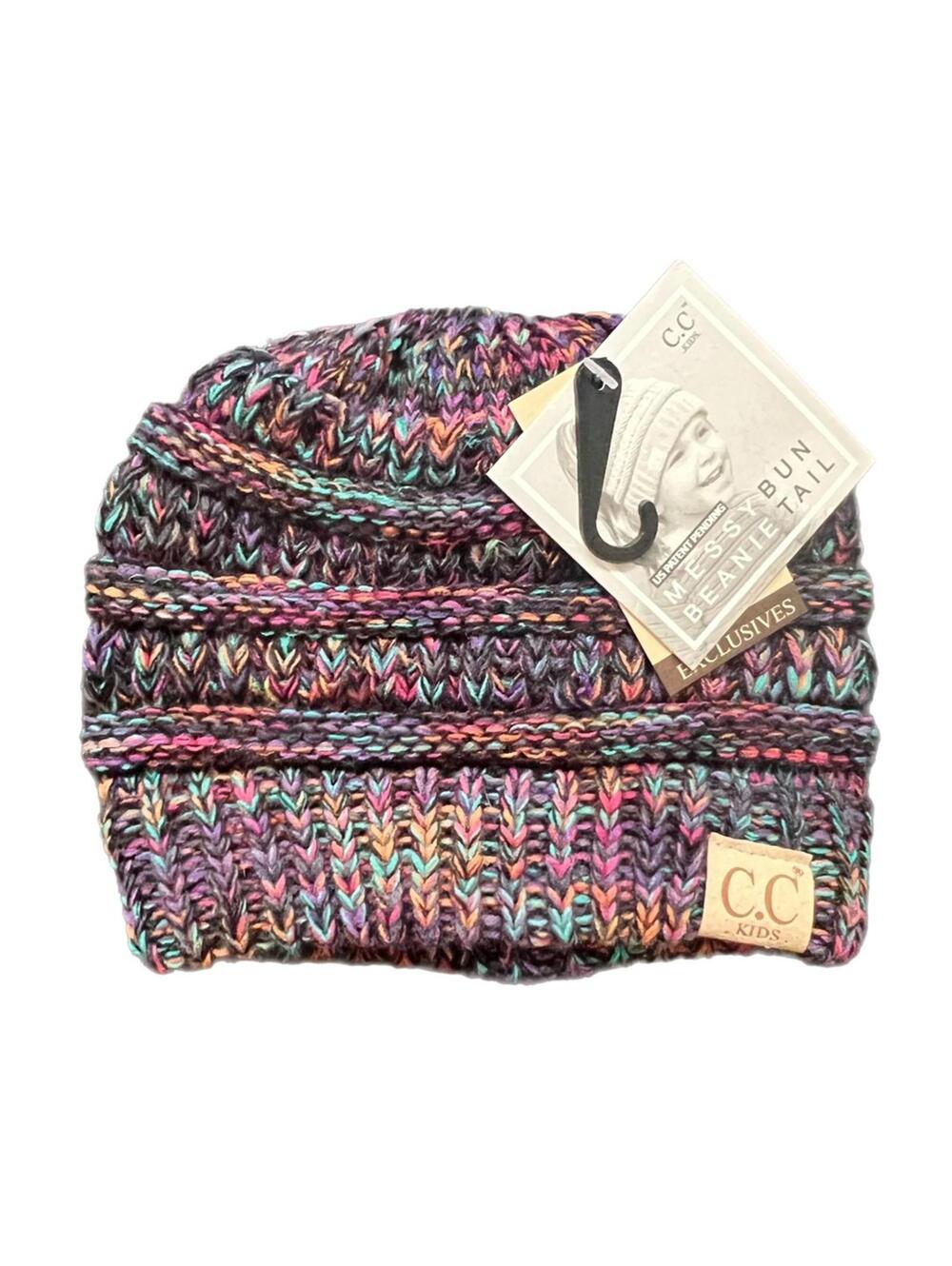 C.C KIDS Heathered Messy Beanie with Hole For Ponytail - one size